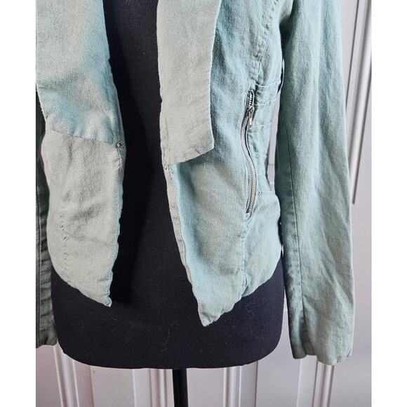 Chocolate USA Sage Green Linen Blazer Juniors Size Medium Zip Pockets Hook Close - Picture 5 of 11